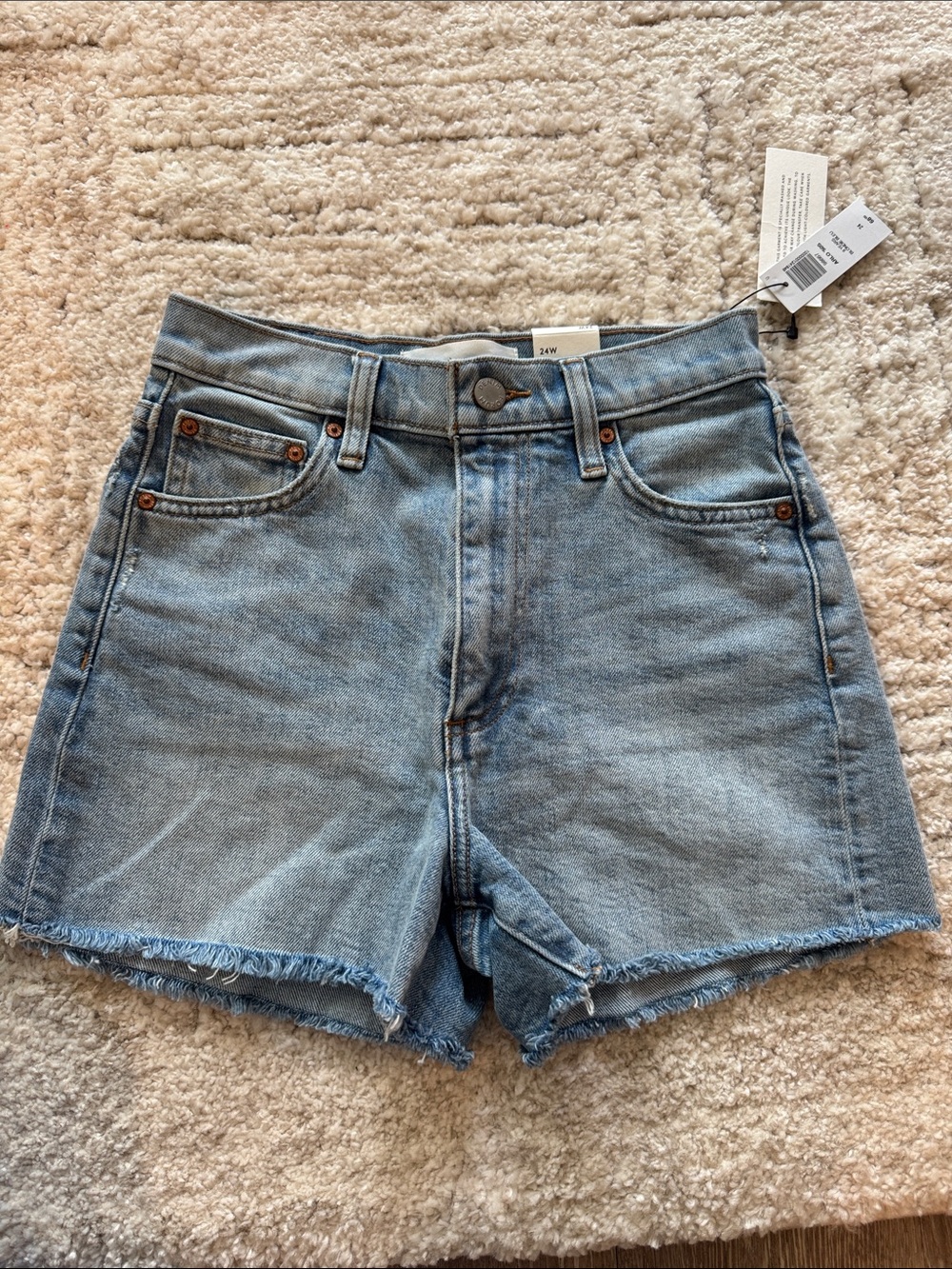 Denim Forum Light Blue High-Rise Frayed Hem Jean Shorts